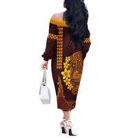 Hawaii Volcano Off The Shoulder Long Sleeve Dress Polynesian and Kakau Pattern LT03 - Polynesian Pride