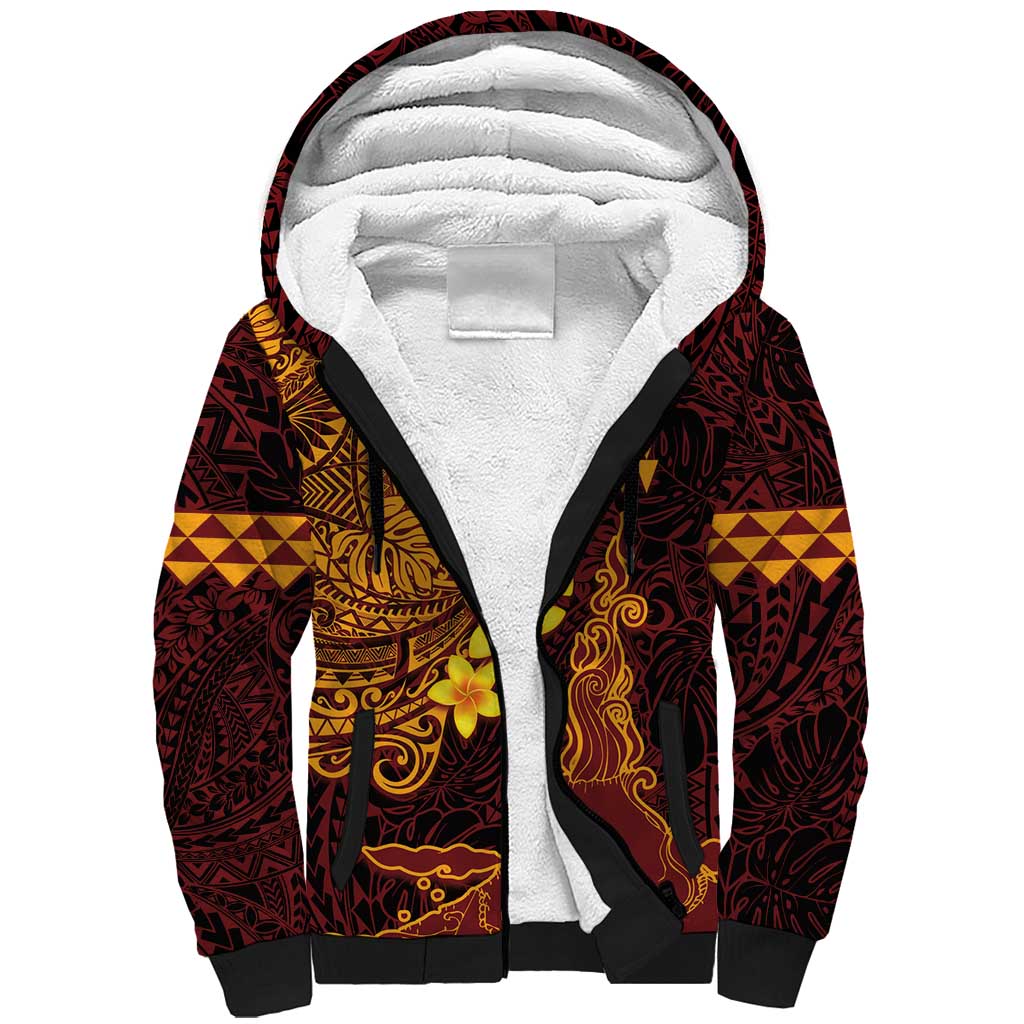 Hawaii Volcano Sherpa Hoodie Polynesian and Kakau Pattern LT03 Unisex Red - Polynesian Pride