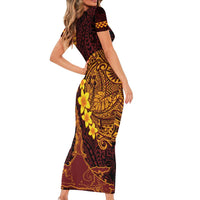 Hawaii Volcano Short Sleeve Bodycon Dress Polynesian and Kakau Pattern LT03 - Polynesian Pride