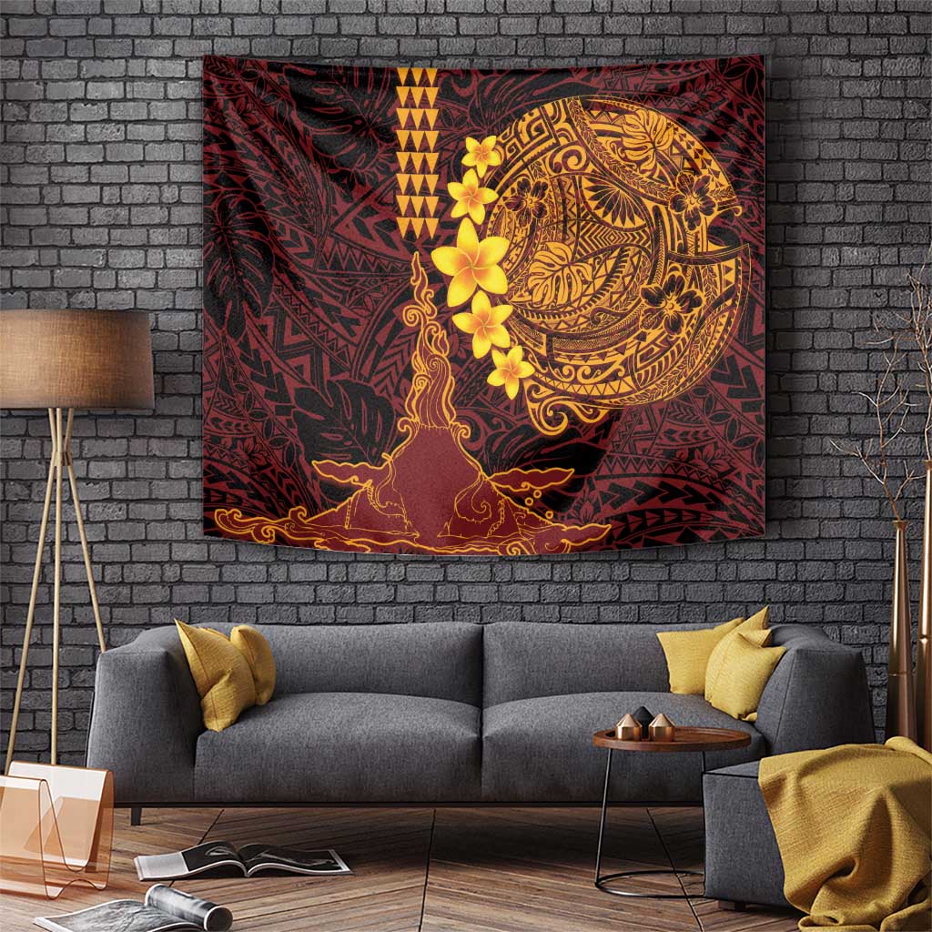 Hawaii Volcano Tapestry Polynesian and Kakau Pattern