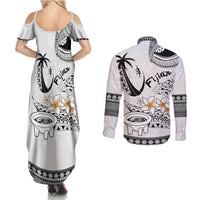 Fijian Traditional Culture Couples Matching Summer Maxi Dress and Long Sleeve Button Shirt Tapa Tribal Tattoos LT03 - Polynesian Pride