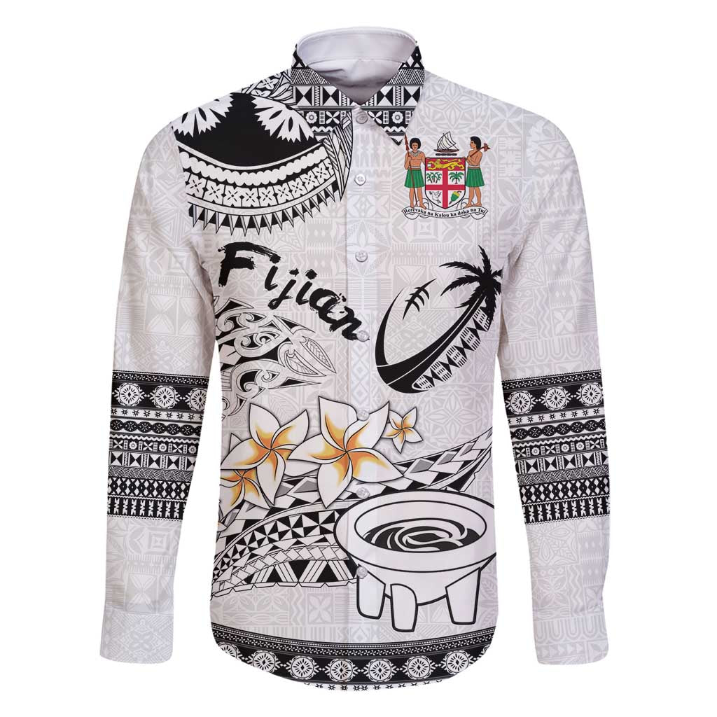 Fijian Traditional Culture Family Matching Mermaid Dress and Hawaiian Shirt Tapa Tribal Tattoos LT03 Dad's Shirt - Long Sleeve White - Polynesian Pride
