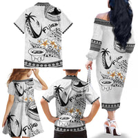 Fijian Traditional Culture Family Matching Off The Shoulder Long Sleeve Dress and Hawaiian Shirt Tapa Tribal Tattoos LT03 - Polynesian Pride