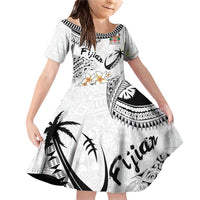 Fijian Traditional Culture Family Matching Off Shoulder Short Dress and Hawaiian Shirt Tapa Tribal Tattoos LT03 Daughter's Dress White - Polynesian Pride