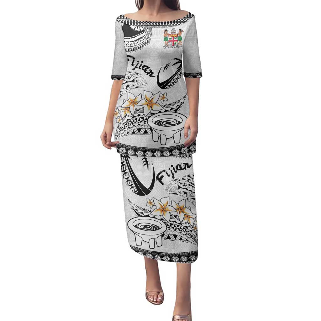 Fijian Traditional Culture Family Matching Puletasi and Hawaiian Shirt Tapa Tribal Tattoos LT03 Mom's Dress White - Polynesian Pride