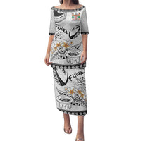 Fijian Traditional Culture Family Matching Puletasi and Hawaiian Shirt Tapa Tribal Tattoos LT03 Mom's Dress White - Polynesian Pride