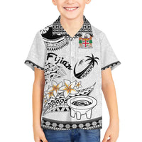 Fijian Traditional Culture Family Matching Puletasi and Hawaiian Shirt Tapa Tribal Tattoos LT03 Son's Shirt White - Polynesian Pride