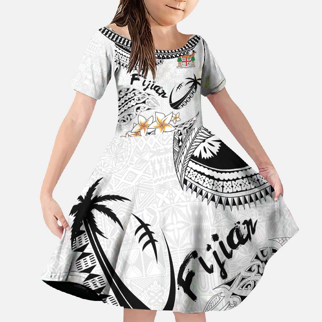 Fijian Traditional Culture Family Matching Tank Maxi Dress and Hawaiian Shirt Tapa Tribal Tattoos LT03 Daughter's Dress White - Polynesian Pride