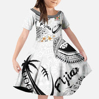 Fijian Traditional Culture Family Matching Tank Maxi Dress and Hawaiian Shirt Tapa Tribal Tattoos LT03 Daughter's Dress White - Polynesian Pride