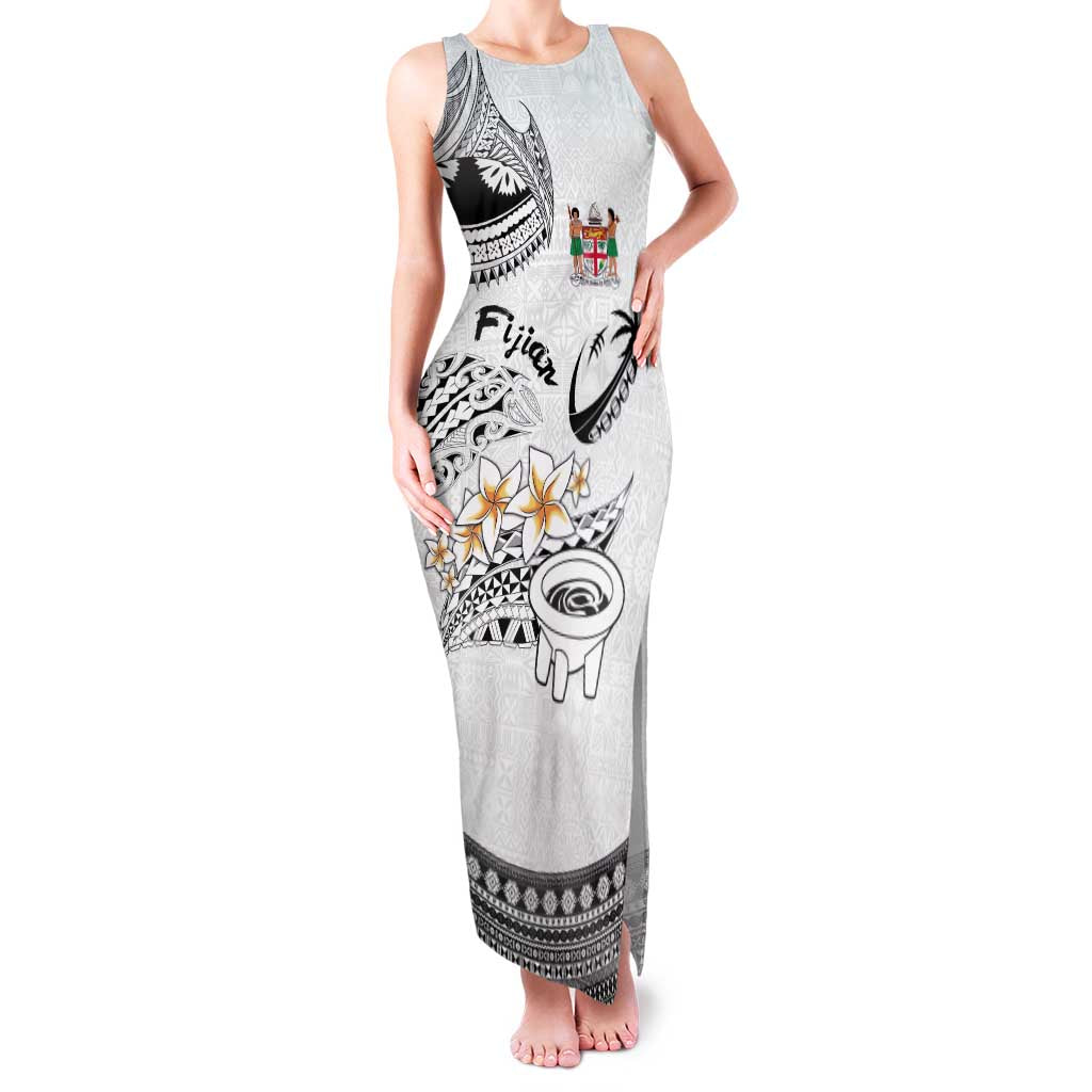 Fijian Traditional Culture Family Matching Tank Maxi Dress and Hawaiian Shirt Tapa Tribal Tattoos LT03 Mom's Dress White - Polynesian Pride