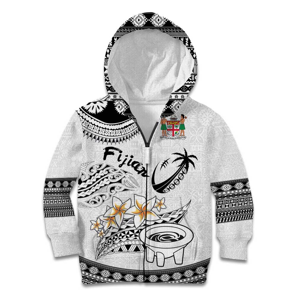 Fijian Traditional Culture Kid Hoodie Tapa Tribal Tattoos LT03 Zip Hoodie White - Polynesian Pride