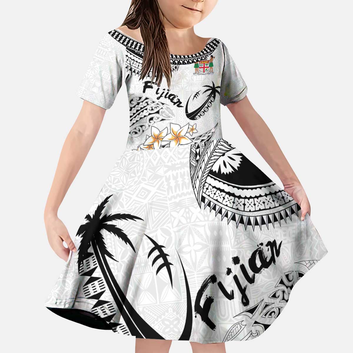 Fijian Traditional Culture Kid Short Sleeve Dress Tapa Tribal Tattoos LT03 KID White - Polynesian Pride