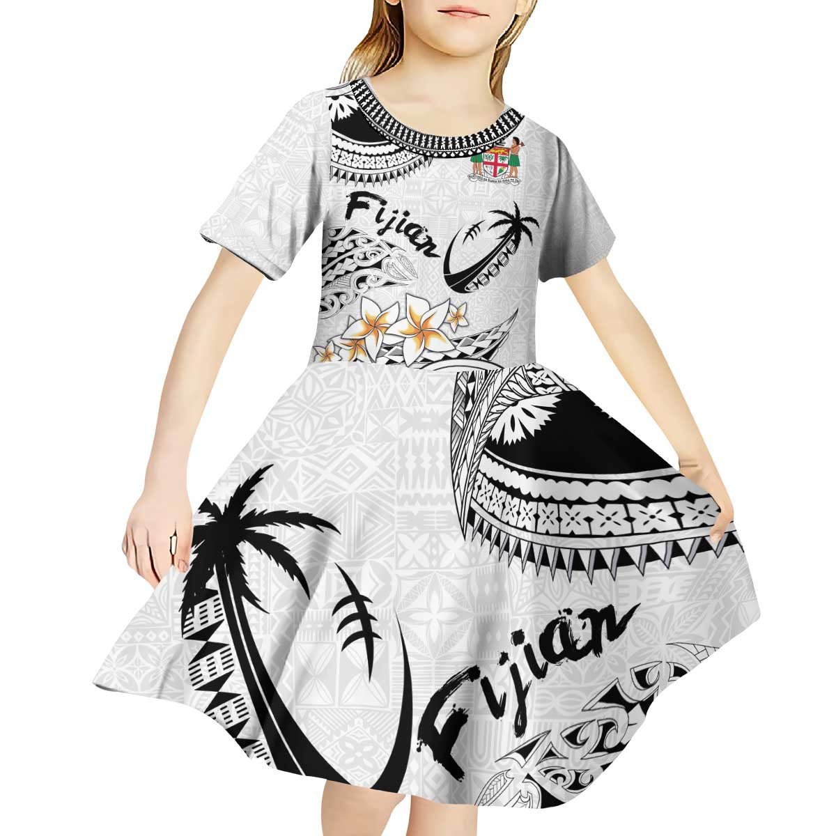 Fijian Traditional Culture Kid Short Sleeve Dress Tapa Tribal Tattoos LT03 - Polynesian Pride