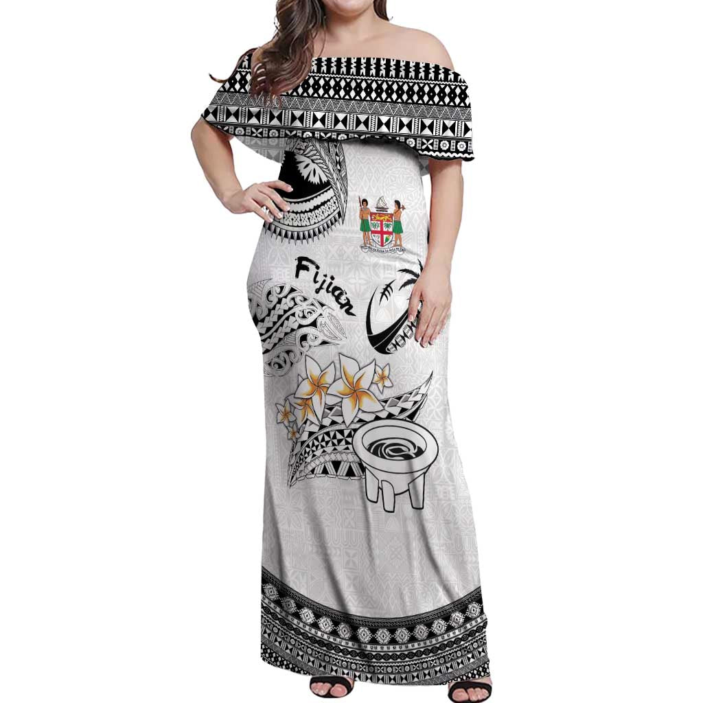 Fijian Traditional Culture Off Shoulder Maxi Dress Tapa Tribal Tattoos LT03 Women White - Polynesian Pride