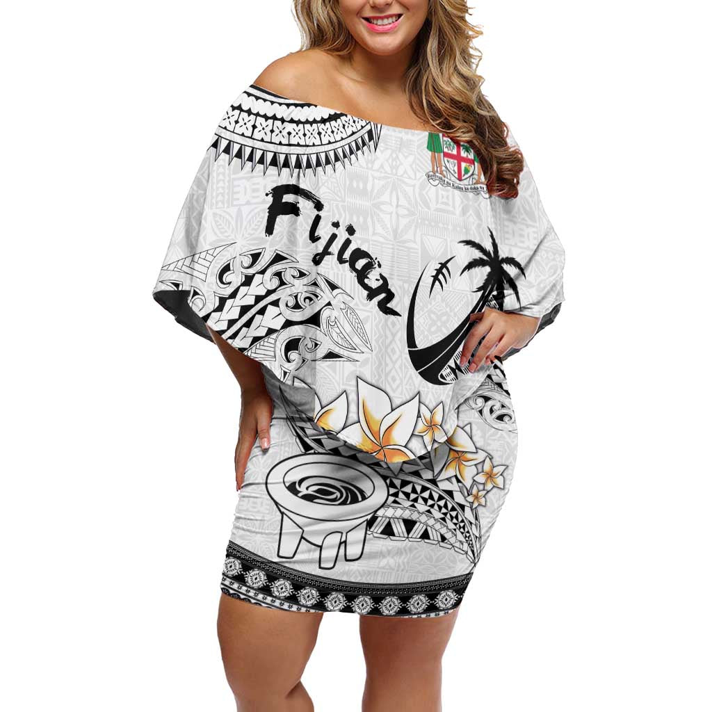 Fijian Traditional Culture Off Shoulder Short Dress Tapa Tribal Tattoos LT03 Women White - Polynesian Pride