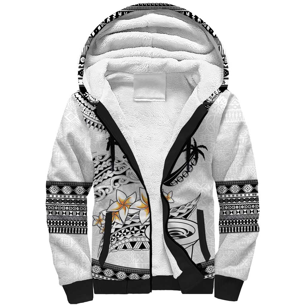 Fijian Traditional Culture Sherpa Hoodie Tapa Tribal Tattoos LT03 Unisex White - Polynesian Pride