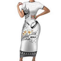 Fijian Traditional Culture Short Sleeve Bodycon Dress Tapa Tribal Tattoos LT03 Long Dress White - Polynesian Pride