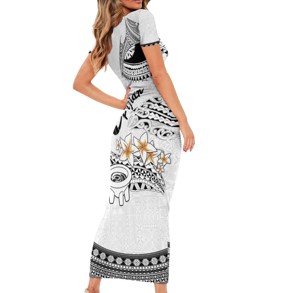 Fijian Traditional Culture Short Sleeve Bodycon Dress Tapa Tribal Tattoos LT03 - Polynesian Pride