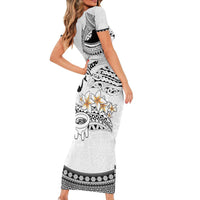 Fijian Traditional Culture Short Sleeve Bodycon Dress Tapa Tribal Tattoos LT03 - Polynesian Pride