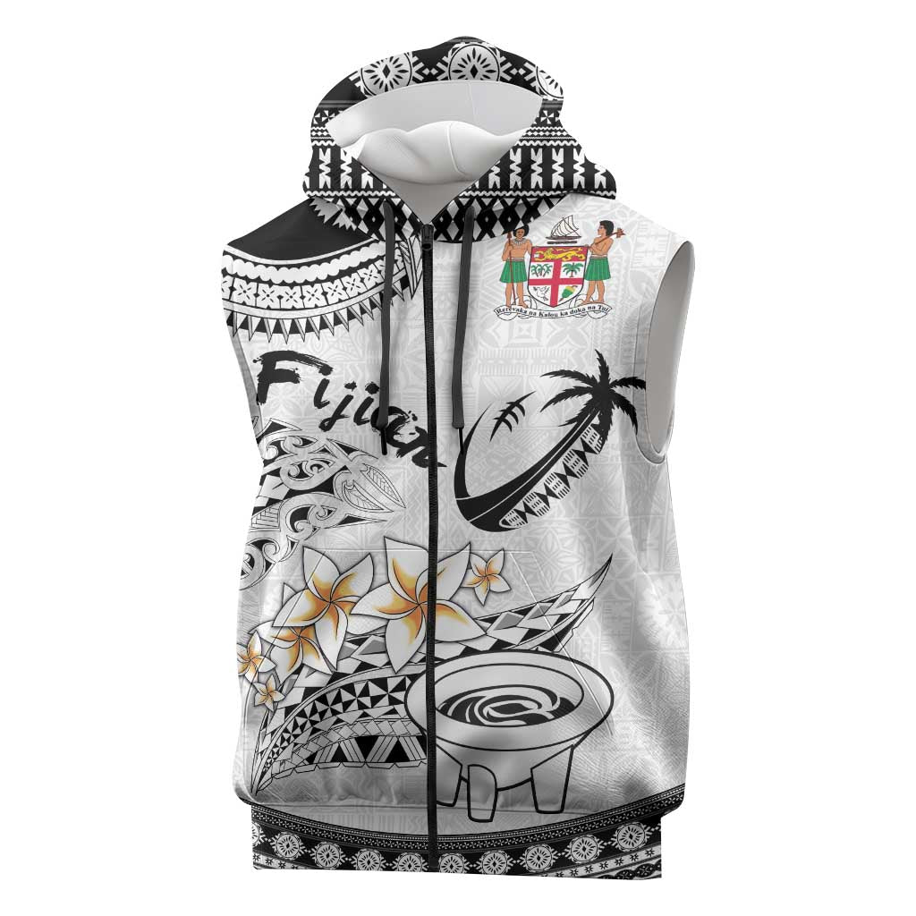 Fijian Traditional Culture Sleeveless Zip Hoodie Tapa Tribal Tattoos LT03 White - Polynesian Pride