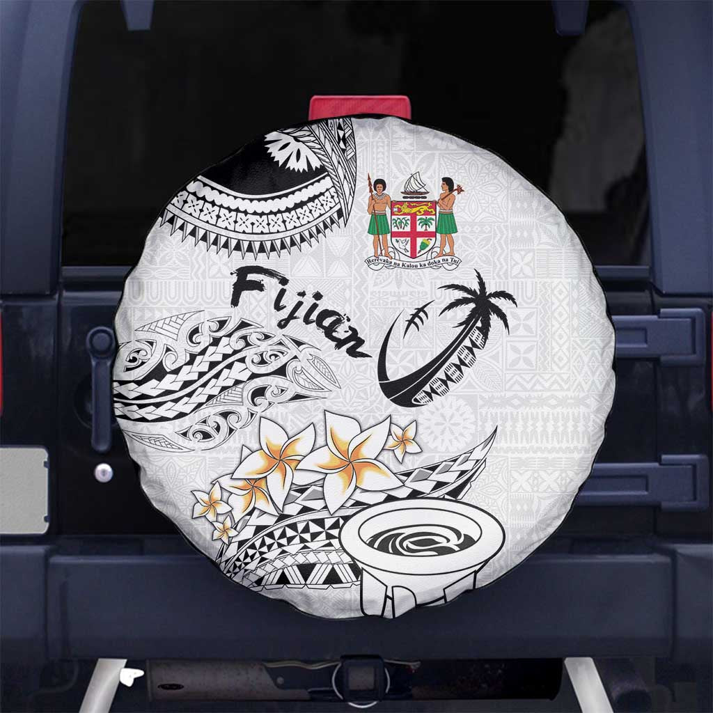 Fijian Traditional Culture Spare Tire Cover Tapa Tribal Tattoos LT03 No hole White - Polynesian Pride