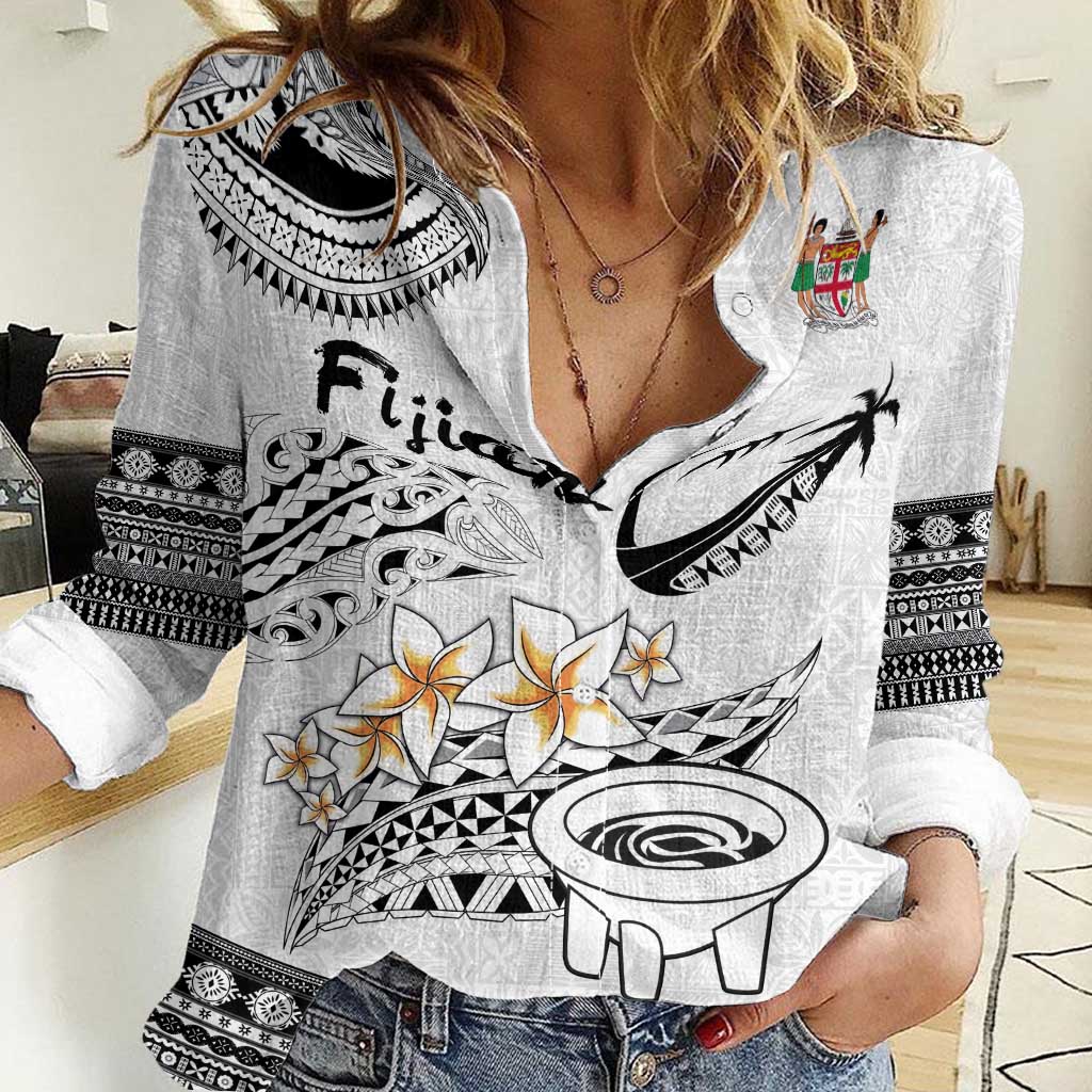 Fijian Traditional Culture Women Casual Shirt Tapa Tribal Tattoos LT03 Female White - Polynesian Pride