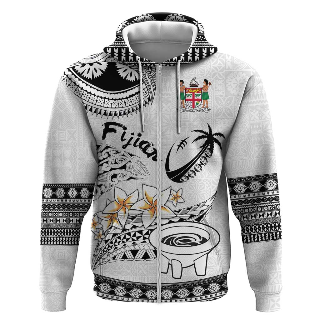 Fijian Traditional Culture Zip Hoodie Tapa Tribal Tattoos LT03 Zip Hoodie White - Polynesian Pride