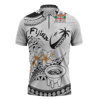Fijian Traditional Culture Zipper Polo Shirt Tapa Tribal Tattoos LT03 White - Polynesian Pride