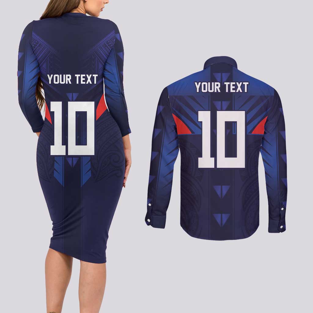 Custom Rugby Samoa Couples Matching Long Sleeve Bodycon Dress and Long Sleeve Button Shirt Siva Tau Spirit Sporty Vibes LT03 - Polynesian Pride