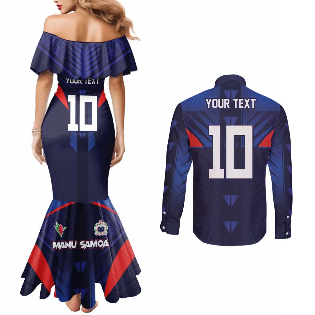 Custom Rugby Samoa Couples Matching Mermaid Dress and Long Sleeve Button Shirt Siva Tau Spirit Sporty Vibes LT03 - Polynesian Pride