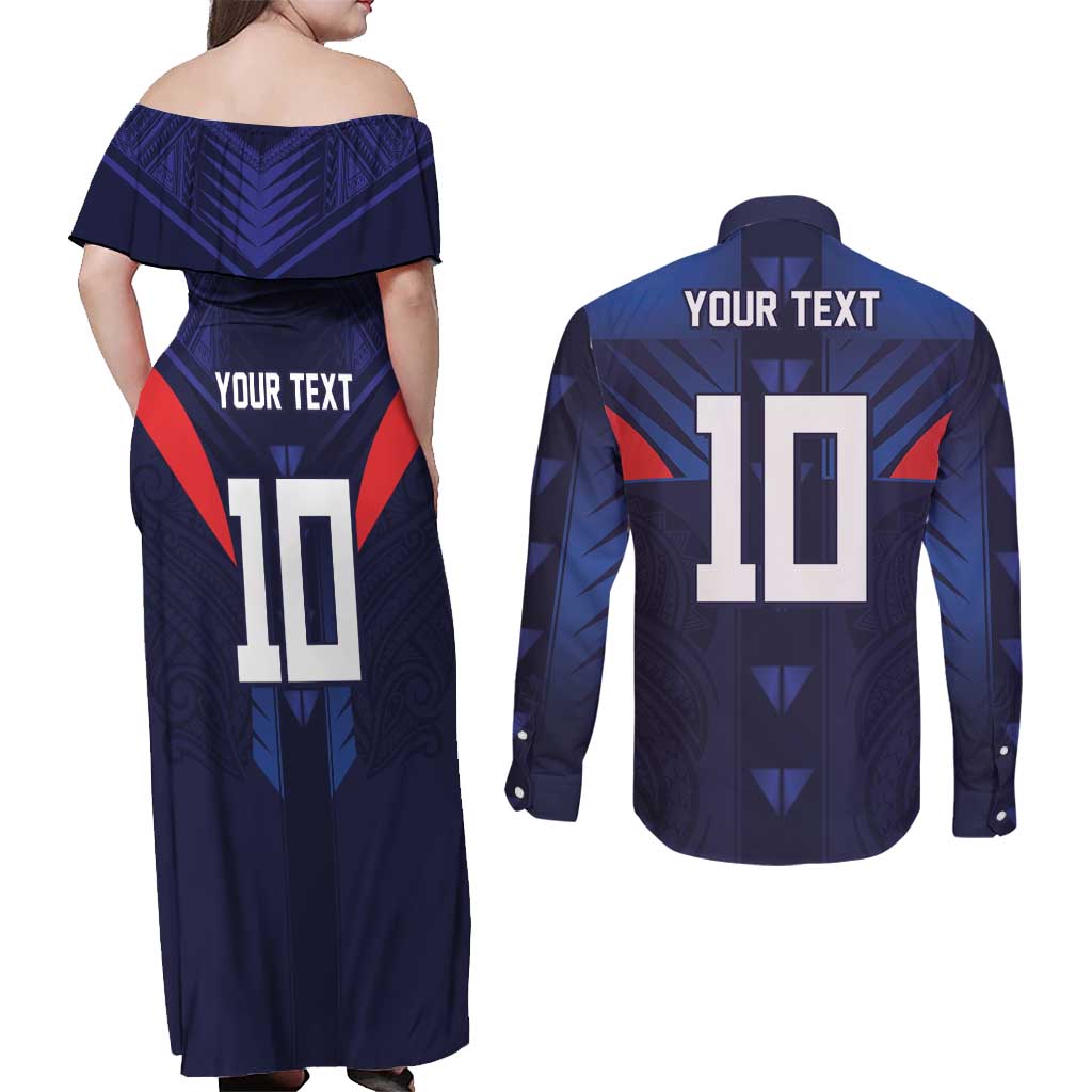 Custom Rugby Samoa Couples Matching Off Shoulder Maxi Dress and Long Sleeve Button Shirt Siva Tau Spirit Sporty Vibes LT03 - Polynesian Pride