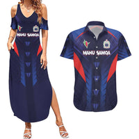 Custom Rugby Samoa Couples Matching Summer Maxi Dress and Hawaiian Shirt Siva Tau Spirit Sporty Vibes - Polynesian Pride