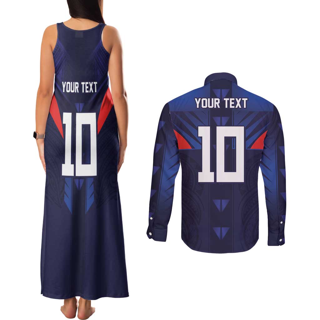 Custom Rugby Samoa Couples Matching Tank Maxi Dress and Long Sleeve Button Shirt Siva Tau Spirit Sporty Vibes LT03 - Polynesian Pride