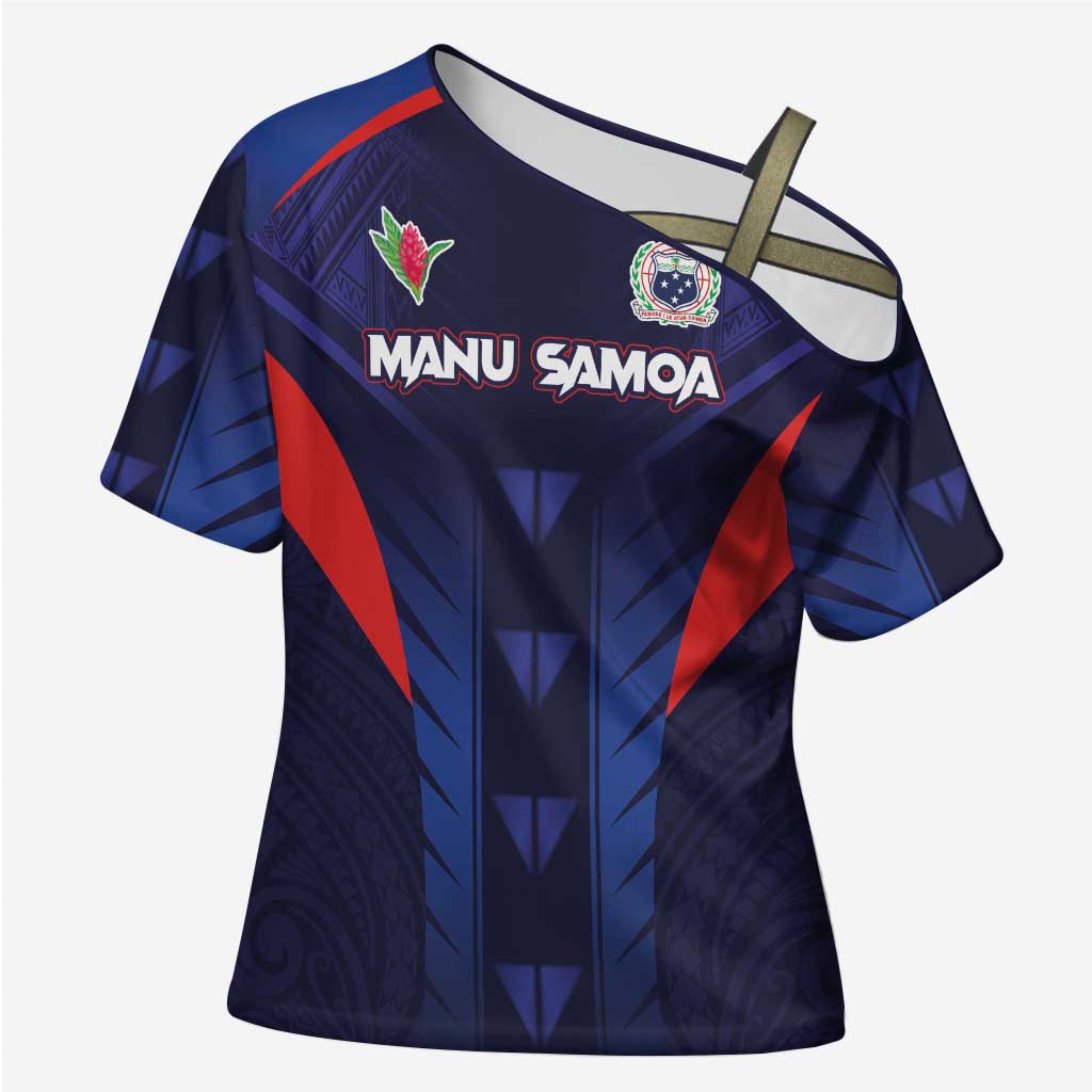 Custom Rugby Samoa Cross Shoulder Shirt Siva Tau Spirit Sporty Vibes - Polynesian Pride