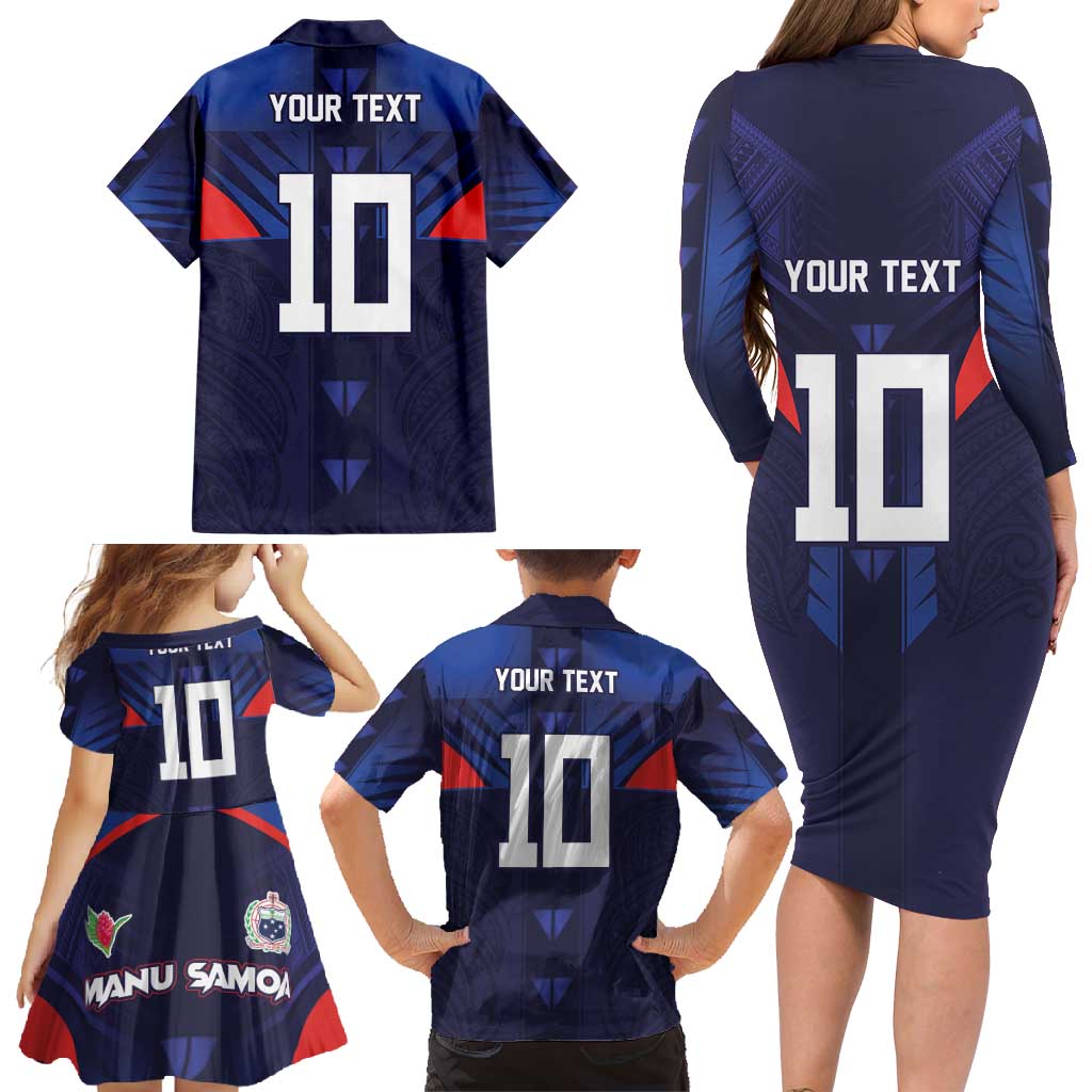 Custom Rugby Samoa Family Matching Long Sleeve Bodycon Dress and Hawaiian Shirt Siva Tau Spirit Sporty Vibes LT03 - Polynesian Pride