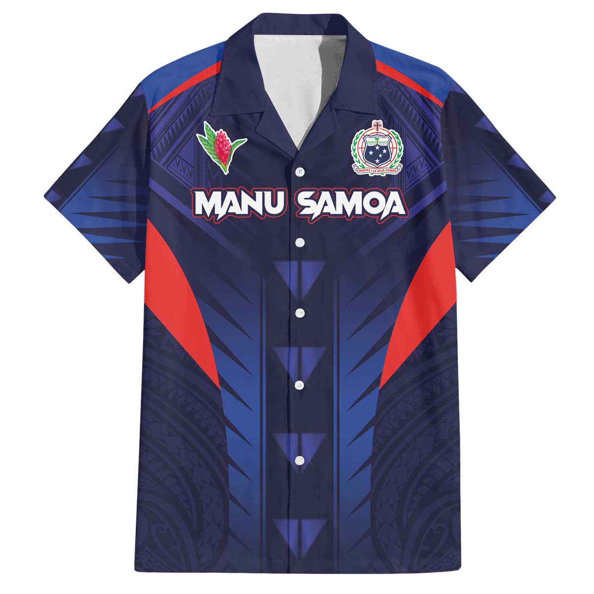 Custom Rugby Samoa Family Matching Off The Shoulder Long Sleeve Dress and Hawaiian Shirt Siva Tau Spirit Sporty Vibes LT03 Dad's Shirt - Short Sleeve Navy - Polynesian Pride