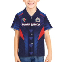 Custom Rugby Samoa Family Matching Off The Shoulder Long Sleeve Dress and Hawaiian Shirt Siva Tau Spirit Sporty Vibes LT03 Son's Shirt Navy - Polynesian Pride