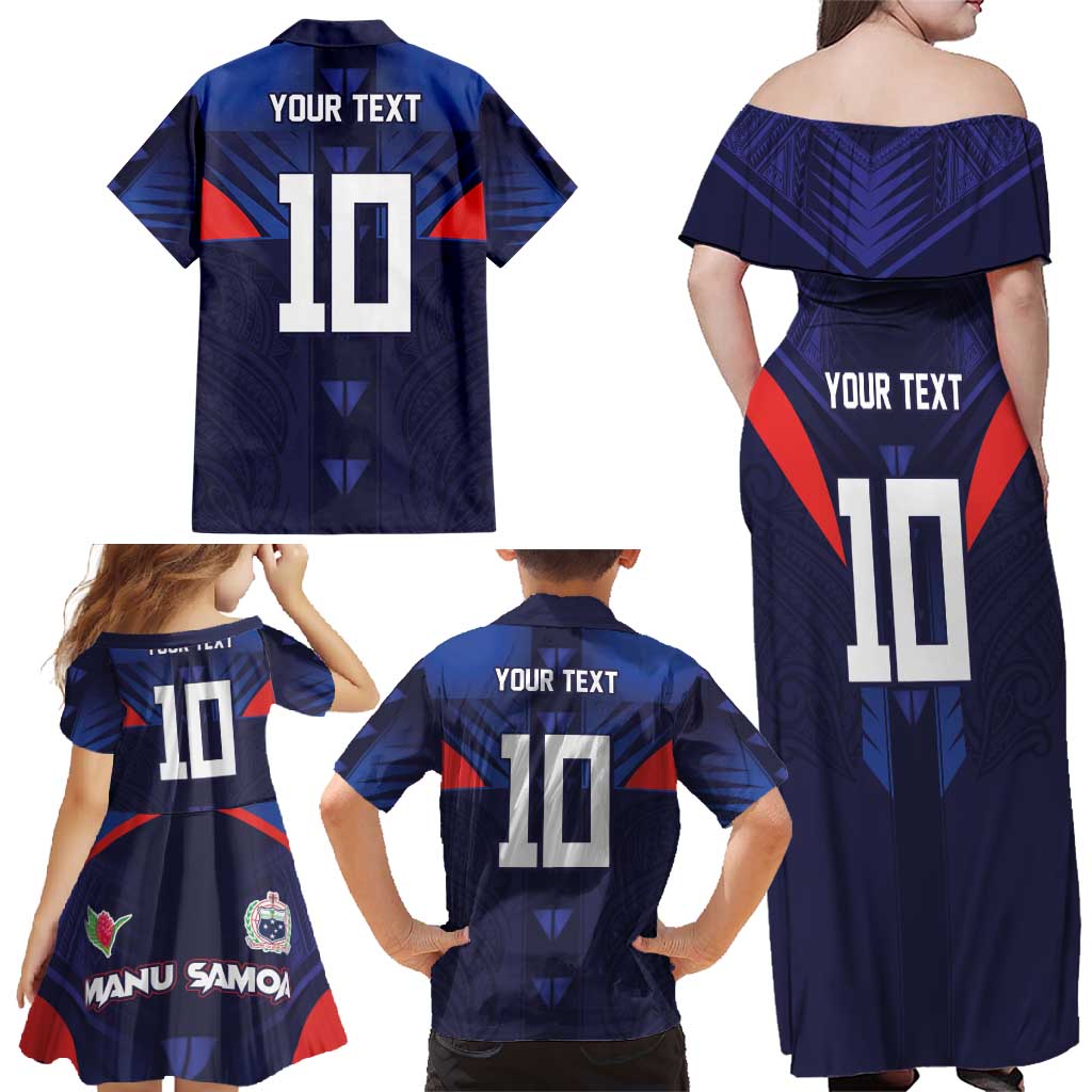 Custom Rugby Samoa Family Matching Off Shoulder Maxi Dress and Hawaiian Shirt Siva Tau Spirit Sporty Vibes LT03 - Polynesian Pride