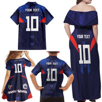 Custom Rugby Samoa Family Matching Off Shoulder Maxi Dress and Hawaiian Shirt Siva Tau Spirit Sporty Vibes LT03 - Polynesian Pride