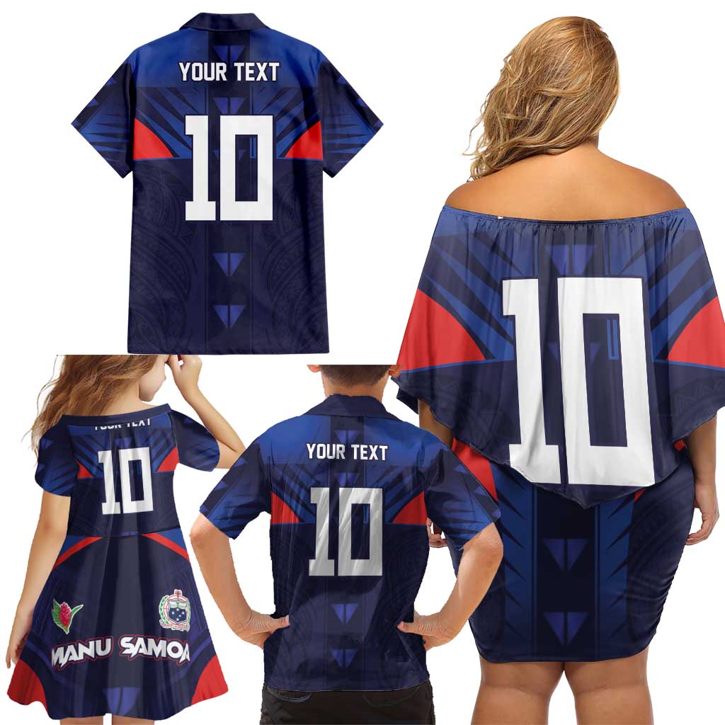 Custom Rugby Samoa Family Matching Off Shoulder Short Dress and Hawaiian Shirt Siva Tau Spirit Sporty Vibes LT03 - Polynesian Pride
