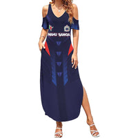 Custom Rugby Samoa Family Matching Summer Maxi Dress and Hawaiian Shirt Siva Tau Spirit Sporty Vibes LT03 Mom's Dress Navy - Polynesian Pride