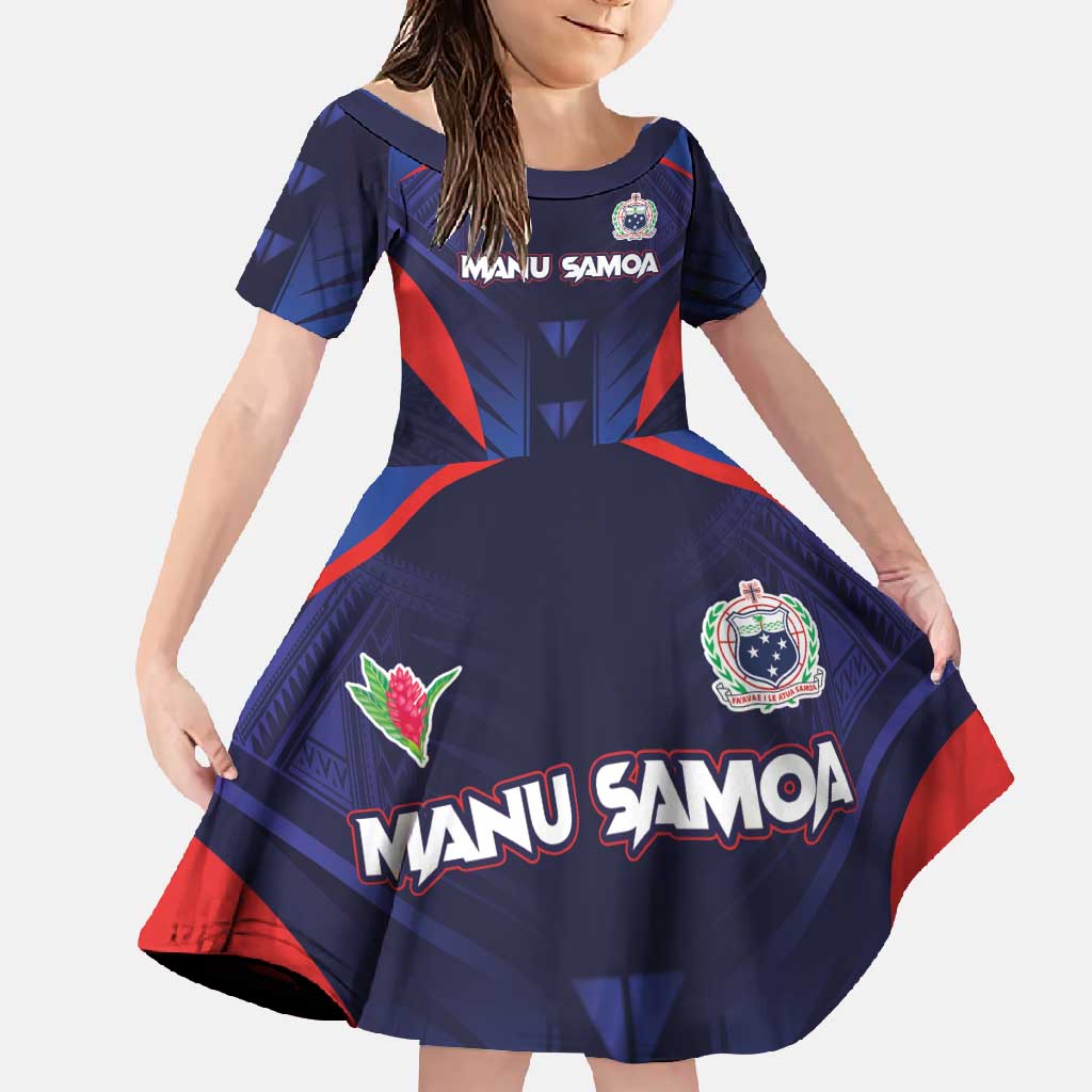 Custom Rugby Samoa Family Matching Tank Maxi Dress and Hawaiian Shirt Siva Tau Spirit Sporty Vibes LT03 Daughter's Dress Navy - Polynesian Pride