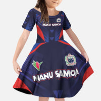 Custom Rugby Samoa Family Matching Tank Maxi Dress and Hawaiian Shirt Siva Tau Spirit Sporty Vibes LT03 Daughter's Dress Navy - Polynesian Pride