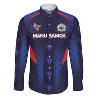 Custom Rugby Samoa Family Matching Tank Maxi Dress and Hawaiian Shirt Siva Tau Spirit Sporty Vibes LT03 Dad's Shirt - Long Sleeve Navy - Polynesian Pride