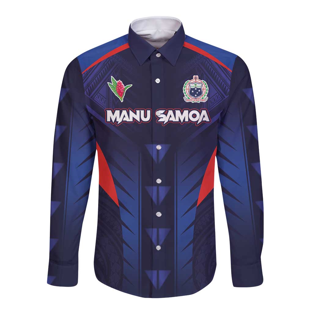 Custom Rugby Samoa Long Sleeve Button Shirt Siva Tau Spirit Sporty Vibes - Polynesian Pride