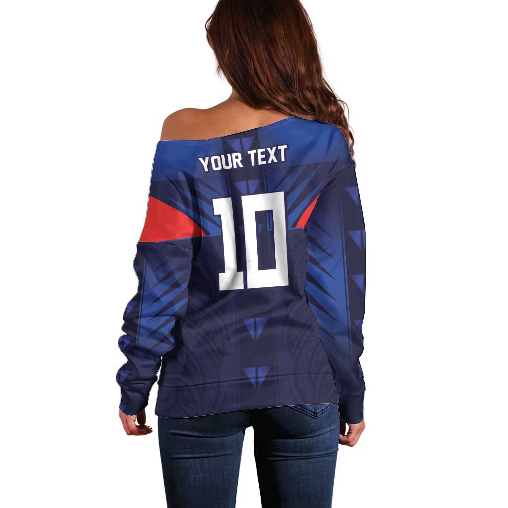 Custom Rugby Samoa Off Shoulder Sweater Siva Tau Spirit Sporty Vibes - Polynesian Pride
