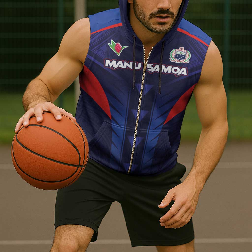 Custom Rugby Samoa Sleeveless Zip Hoodie Siva Tau Spirit Sporty Vibes - Polynesian Pride