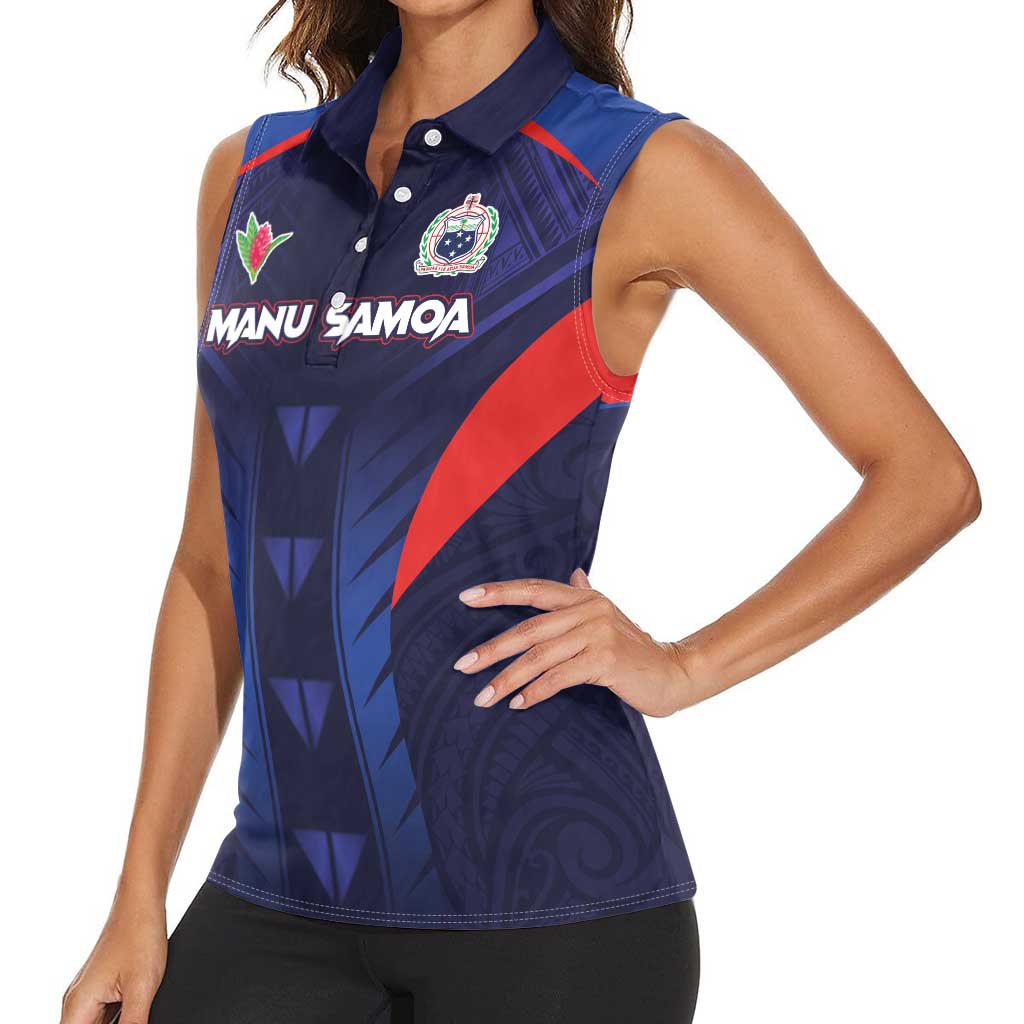 Custom Rugby Samoa Women Sleeveless Polo Shirt Siva Tau Spirit Sporty Vibes LT03 - Polynesian Pride