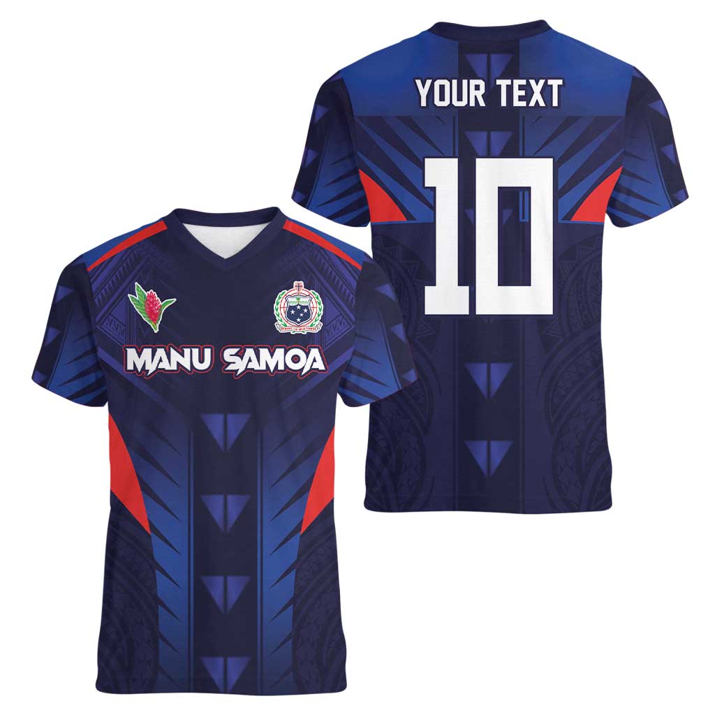 Custom Rugby Samoa Women V-Neck T-Shirt Siva Tau Spirit Sporty Vibes LT03 - Polynesian Pride