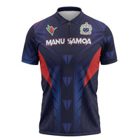 Custom Rugby Samoa Zipper Polo Shirt Siva Tau Spirit Sporty Vibes LT03 Navy - Polynesian Pride